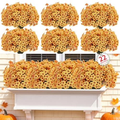 22 Pack Artificial Flowers for Outdoor Indoor Fake Plants(Autumn Yellow)