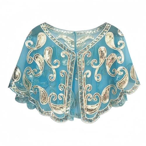 RiJinDuoJin 1920s 50s Shawl Wraps Sequin Shawl Wedding Bridal Wrap For Evening Dresses Gatsby Party Harlem Night Accessories - Blue Gold