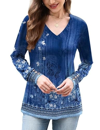 Misakia Fall Winter Tops for Women 2025 Dressy Casual Trendy V Neck Loose Fit Long Sleeve Buttons Flowy Tunic Soft Blouses Shirts Business Casual Outfits Ladies Tops - Image 1