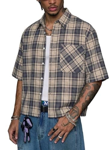 Vamtac Men's Plaid Button-Down Shirt Blue - Image 1