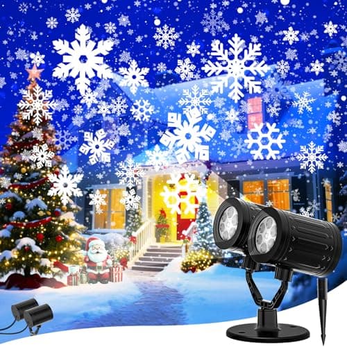 AKSDA Christmas Snowflake Projector Lights Outdoor, 2025 Upgraded Double Head, 360° Rotating, IP65 Waterproof, Timer Function - Holiday, Party, Christmas Decorations & Gifts for Yard, Garden, Indoor - Image 1