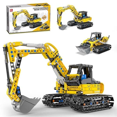 Xbert 2-in-1 Excavator & Bulldozer Building Sets, City Construction Vehicle Playset, Digger Toy Building Kits for Boys, Engineering STEM Toys Gift for Birthday - Image 1