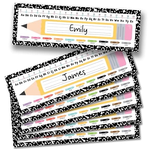 Hadley Designs Desk Name Tags for Classroom –36 Student Name Tags for Desks, 14.5x4.5 Name Plates for Classroom Decor, Teacher Supplies Crayon Nametags, 1st-3rd Grade Kindergarten Preschool Must Haves