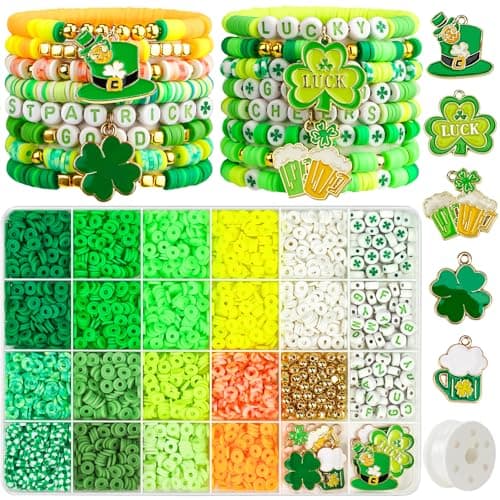 Gionlion 3000 Pcs St Patricks Day Accessories, St Patricks Day Green Clay Beads for Bracelets for Women, Friendship Bracelet Kit with Beads for Gifts - Image 1