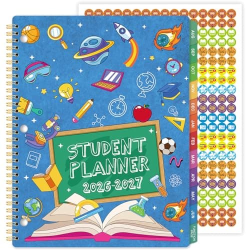 Student Planner 2026-2027 - Student Planner, School Planner 2026-2027, August 2026 - June 2027, 8.5" x 11", 26-27 Academic Planner with 3-Hole Punched, Colourful Monthly Tabs & Stickers, Calendar for Middle or High School