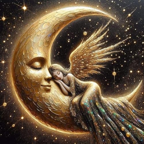 ijbnhd Diamond Art Kits for Adults, 5D Fairy Diamond Painting Kits for Adults Beginners, DIY Full Drill Angel Wings Moon Gem Art Kits for Wall Home Decor 14 X 14inch - Image 1