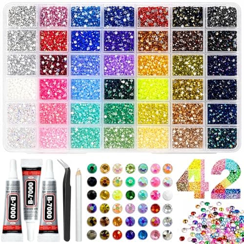 32000Pcs 42 Colors Resin Jelly Rhinestones for Bedazzling, 3mm Flatback Gems Bedazzler Kit with 3pcs 10ml B7000 Glue, Tweezer and Pickup Pen for Clothes, Tumblers, Nails, Phone Cases and DIY Crafts - Image 1