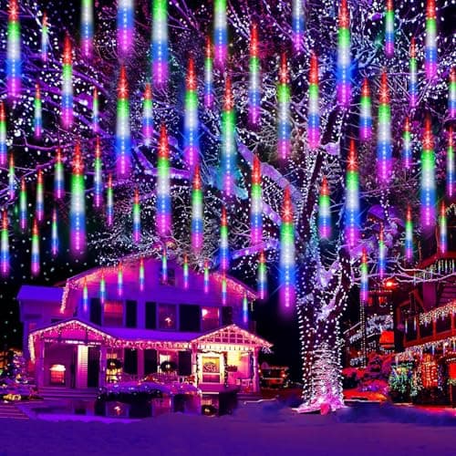 EAGWELL Christmas Meteor Shower Lights, 20 in 20 Tube Automatic Changing Cascading Rain Lights with 12 Modes, Waterproof Outdoor Xmas Decor for House, Yard, Wedding, Party - Image 1