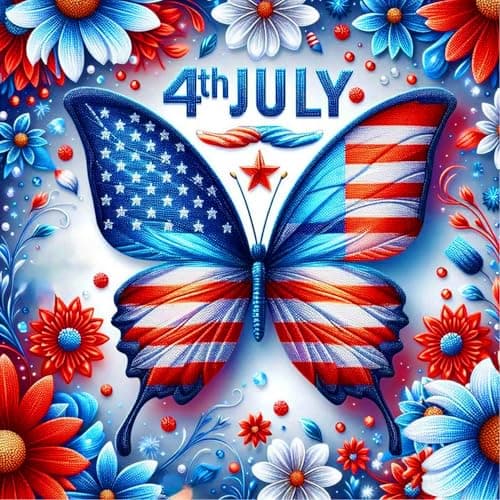 igoodom July 4th Diamond Art Kits for Adults, Independence Day Diamond Painting Kit, Full Drill Round Butterfly Diamond Art Kits, DIY Gem Art and Crafts for Home Wall Decor Gift 14x14inch - Image 1