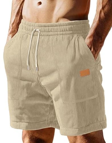 Sailwind Men's Shorts Corduroy Textured Casual Lightweight Drawstring Basketball Shorts Sports Wear Khaki - Image 1