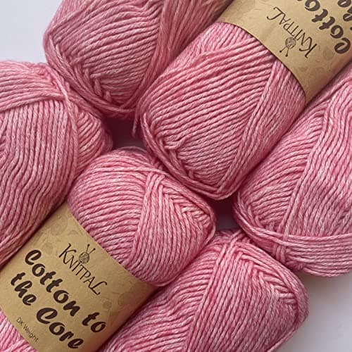 Cotton to The Core Cotton Yarn for Crocheting, 6-Pack (852 Yds / 300G), Free Patterns, Beginners Friendly - Soft Baby Yarn for Knitting - 3 DK Light Worsted Weight - Flamingo Pink - Image 1
