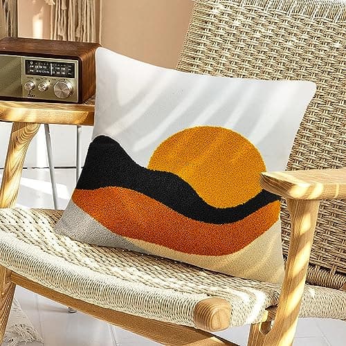 Pyonic Boho Abstract Throw Pillows,18x18 Bohemian Mid-Century Decorative Throw Pillow Covers,Modern Sunrise Square Cushion Cover for Sofa Bedroom Living Room(Only 1Pcs Pillow Covers) - Image 1
