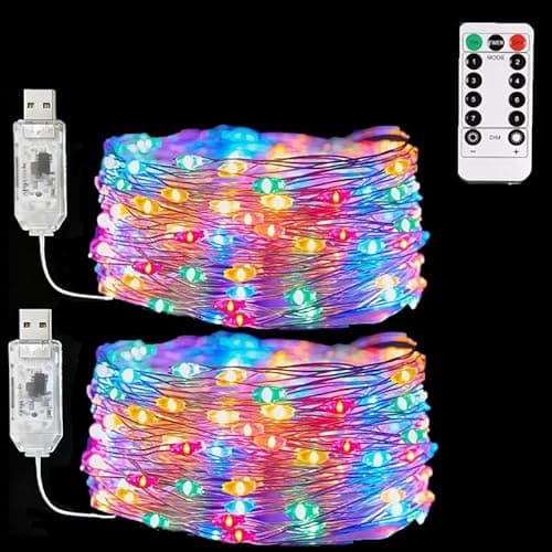 USB Fairy Lights Plug in, 33 Feet 100 LED Twinkle String Lights with Remote and Timer, Waterproof 8 Modes for Bedroom Indoor Wreath DIY Party Wedding Christmas Holiday Decoration(2 Pack Multicolor)