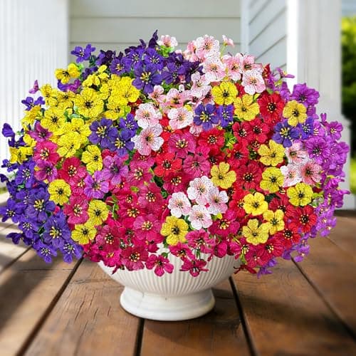 QSPEROV Artificial Flowers for Outdoors UV Resistant, 12 Bundles Realistic Faux Daisy with Eucalyptus Leaves Fake Plants for Porch Patio Planter Garden Decoration (6-Color Mix) - Image 1