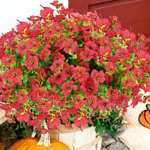 trytuny Artificial Flowers for Outdoor, UV Resistant Fake Silk Flowers, Realistic Faux Plants for Outside Indoor Porch Patio Window Box Planter Home Decor (20, Red) - Image 1