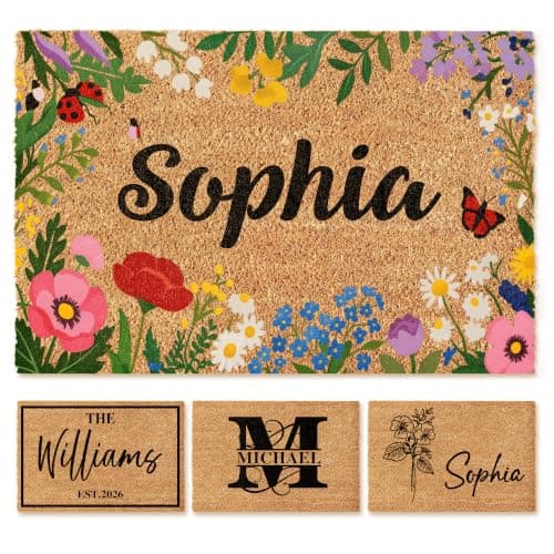 Fincekoom Personalized Natural Coco Coir Door Mat with Heavy Duty Backing Custom Non-Slip Front Door Welcome Mats for Outside Entrance or Porch Entry Housewarming Gift for Home Decor