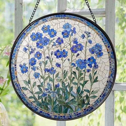 Forget-Me-Not Suncatcher Stained Glass Window Hanging - Image 1
