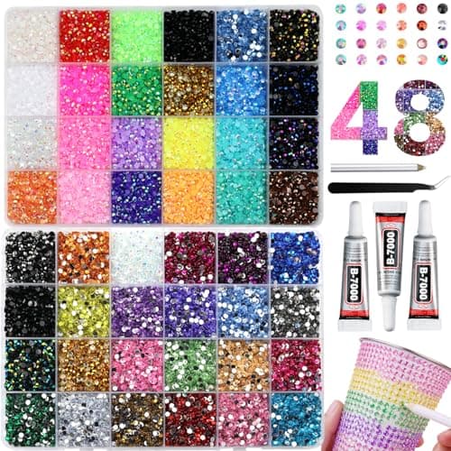 48000Pcs Resin Rhinestones for Bedazzling Kit, 48 Color 3mm Flatback Gems for Crafting Diamond Art with 3Pcs 10ml Jewelry Glue & Tools for Nail Book Painting Accessories - Image 1