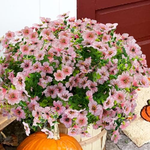 trytuny Artificial Flowers for Outdoor, UV Resistant Fake Silk Flowers, Realistic Faux Plants for Outside Indoor Porch Patio Window Box Planter Home Decor (20, Pink) - Image 1