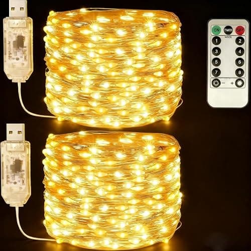 USB Fairy Lights Plug in, 33 Feet 100 LED Twinkle String Lights with Remote and Timer, Waterproof 8 Modes for Bedroom Indoor Wreath DIY Party Wedding Christmas Holiday Decoration(2 Pack Warm White) - Image 1
