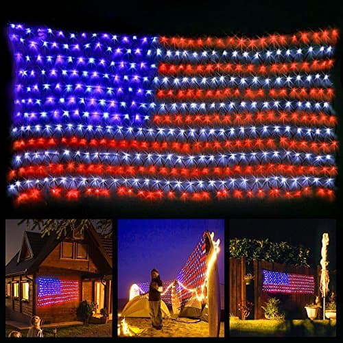 Decute American LED Flag Net Lights - 420 LED 4th of July Decorations Outdoor Lighted Flag String Lights of The United States for Memorial Day Yard Garden Festival Holiday Party - Image 1