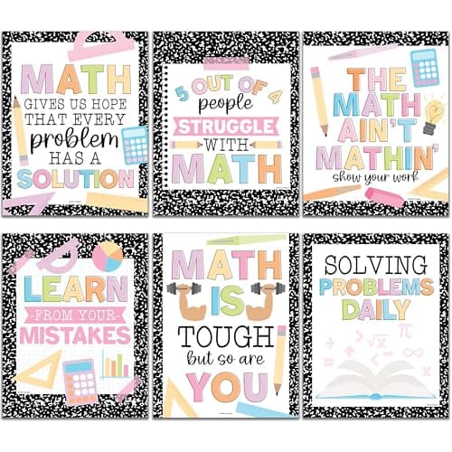 Hadley Designs Math Motivational Posters - 6 Math Posters for Middle School, Elementary School & High School Classroom Must Haves, Teacher Supply for Bulletin Board Set and Composition Classroom Decor - Image 1