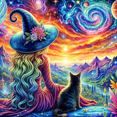 ijbnhd Diamond Art Kits for Adults, Witch Diamond Painting Kits for Adults, 5D Full Drill Round Starry Sky Gem Art Suitable Home Wall Decor 14x14inch - Image 1