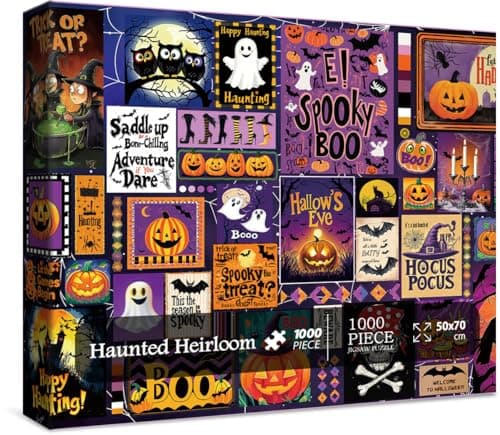 Magic Halloween Theme Puzzles for Adults 1000 Pieces. Wicked Ghost Jigsaw Puzzles. Challenging Pumpkin,Witch,Bat,Skeleton Art Puzzles - Image 1
