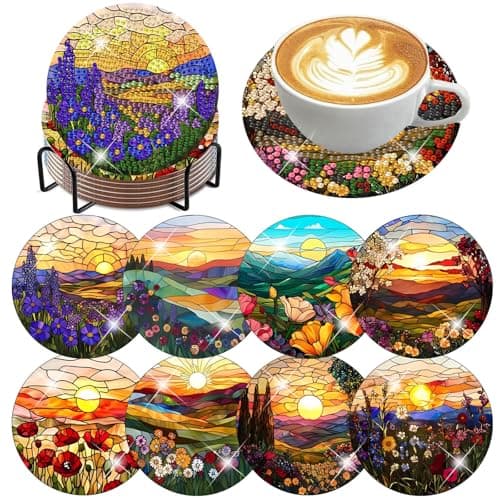 ijbnhd 8 Pack Diamond Art Coasters Kits, Sunset - Image 1