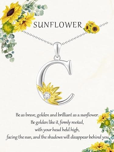 MURNA KARE Sunflower Initial C Necklaces for Women Sunflower Silver Letter C Jewelry Gifts for Women Statement Jewelry Gifts - Image 1
