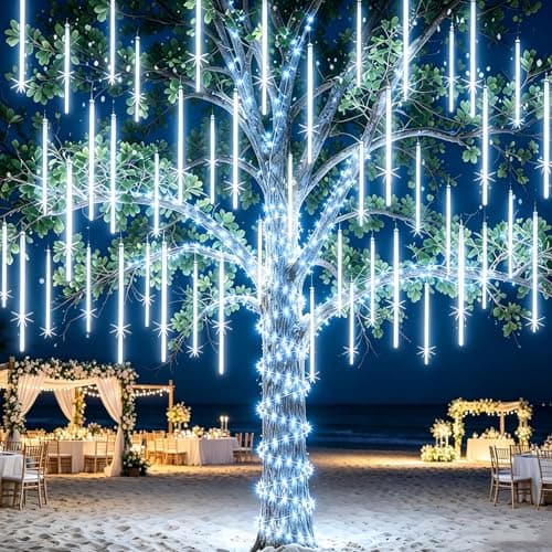 EAGWELL Christmas Lights Outdoor 12 Inch 10 Tubes Meteor Shower Light LED Falling Rain Drop Lights Icicle Cascading Xmas String Decor for Tree Wedding Party Garden Easter Light Decoration,Shine White - Image 1