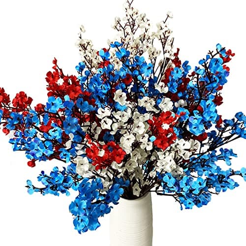 niuniufine 6PCS Patriotic Picks Babys Breath Artificial Flowers July 4th for Independence Day Christmas Red White Blue Fake Silk Floral Arrangement - Image 1