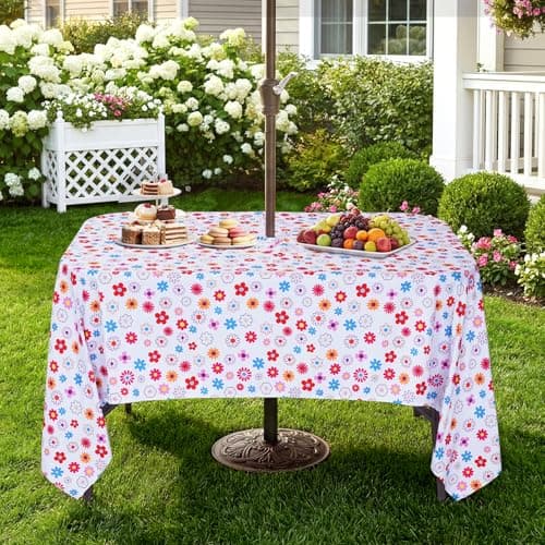 Eternal Beauty 84" x 60" Rectangle Tablecloth Waterproof Outdoor Tablecloth with Umbrella Hole Zipper for Patio Spring Summer Picnic Tables (Multicolored Flower, 84" x 60" (Rectangular)) - Image 1