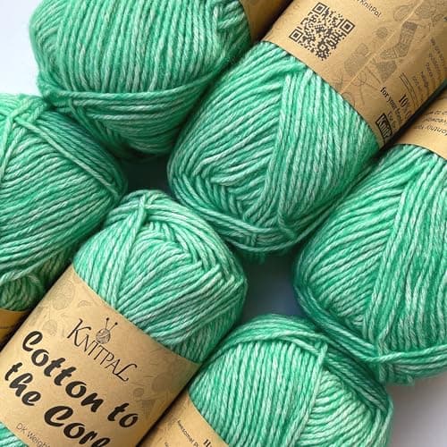 Cotton to The Core Cotton Yarn for Crocheting, 6-Pack (852 Yds / 300G), Free Patterns, Beginners Friendly - Soft Baby Yarn for Knitting - 3 DK Light Worsted Weight - Jade Green - Image 1