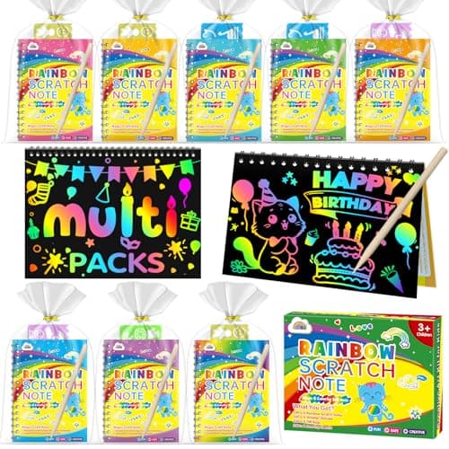 ZMLM 24 Pack Rainbow Scratch Art Party Favors for Kids 4-8 - Mess-Free Birthday Goodie Bags Stuffers, Classroom Prizes Grades 1–3 Creative Paper Notebooks for Pre-K Kindergarten Gifts