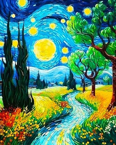 igoodom Paint by Numbers Kit for Adults, Starry Night Adult Paint-by-Number on Canvas, DIY Acrylic Painting Set for Home Decor Gift 16x20inch - Image 1