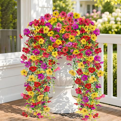 LetuoClips Artificial Faux Hanging Flowers for Outdoors 2 Pcs Realistic Silk UV Resistant Fake Plants, Spring Outside Decor for Porch Patio Balcony Yard Home(Mix) - Image 1