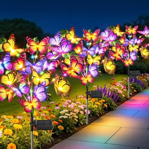 BONLION Solar Lights Outdoor, 3 Pack Solar Garden Lights with 111 Colorful LEDs & 51 Realistic Silk Butterflies, IP65 Waterproof Outdoor Solar Light for Yard Patio Garden Decor, Gifts for Mom Grandma - Image 1