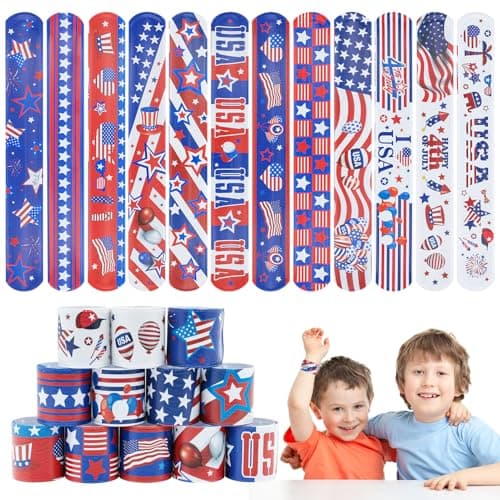 4th of July Party Favors Slap Bracelets for Kids 36PCS Red White and Blue American Flag Patriotic Snap Bracelet Bulk Independence Day Party Supplies Fourth of July Kids Toys Gifts Classroom Prizes - Image 1