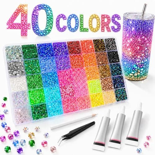 Bluvarionix Bedazzling Kit, 40000Pcs 40 Colors Jelly Rhinestones for Bedazzling, 3mm Resin Flatback Gems, Bedazzler Kit with Rhinestones and 3Pcs B7000 Glue for DIY Crafts, Nails, Tumblers - Image 1