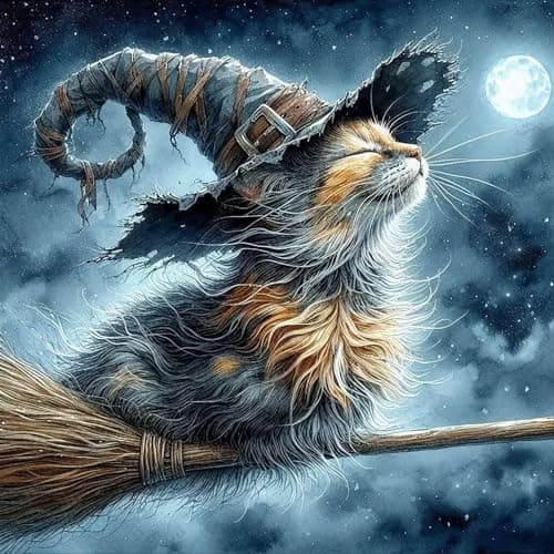 ijbnhd Halloween Diamond Art Kits for Adults, 5D DIY Cat Diamond Painting Kits for Beginners, Diamond Dots Kits Cat Gem Arts Crafts for Home Wall Decor 14x14in