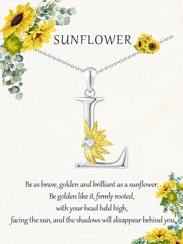 MURNA KARE Sunflower Letter L Necklaces for Women - Silver Sunflower Letter L Necklace, Inspirational Jewelry Gifts - Image 1
