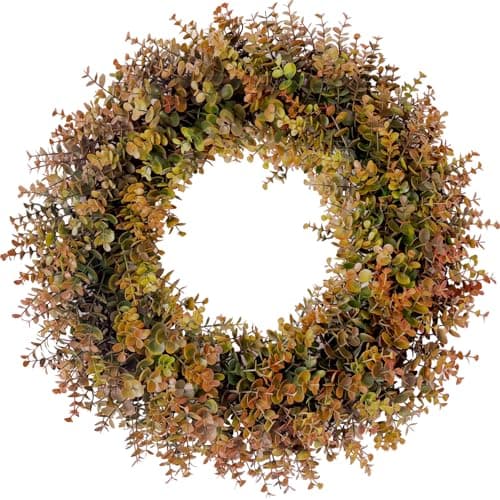 HipTree 22 Inch Fall Boxwood Wreath for Front Door, Artificial Autumn Harvest Greenery Wreath with Orange Leaves, Thanksgiving Farmhouse Porch Wall Decor, All Year Round Indoor Outdoor DIY Wreaths - Image 1