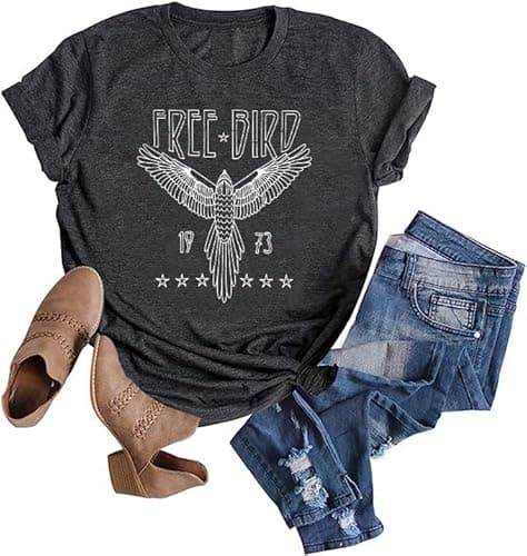 Vintage Rock Band T-Shirt Woman Retro Bird Shirt Eagle Graphic Tees Retro Music Shirt Casual Short Sleeve Tops Grey - Image 1
