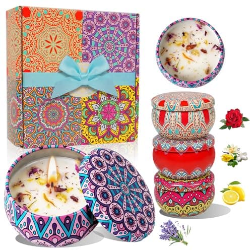 MILINITIQI 4 Pack Candles Gift Set for Women, Small Scented Candles with 8% Essential Oils, Natural Soy Candle with Floral Scents, Elegant Gifts for Women,Men, Spa,Bath,Yoga,Birthday Valentine's Day - Image 1