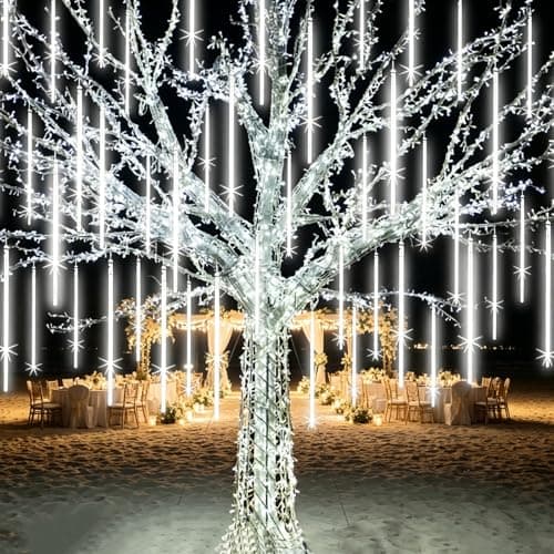 EAGWELL Christmas Lights Outdoor 16 Inch 20 Tubes Meteor Shower Rain Light, Waterproof Falling Icicle String Lighting for Xmas Tree Yard House Decor,Shine White - Image 1