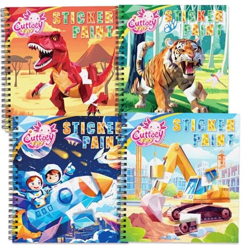 4PCS Paint by Number Sticker Book - Kids Crafts & Acitivity Puzzles Book for Ages 4-10,Mess-Free Travel Toys for Road Trip & Airplane,Perfect Gifts & Basket Stuffers for Kids