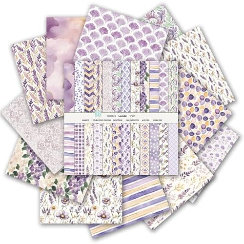 12x12 Scrapbook Paper & Scrapbooking Supplies, Lavender Double-Sided Patterned Cardstock Pad, Decorative Craft Sheets for Junk Journal & Photo Album, 24 Sheets
