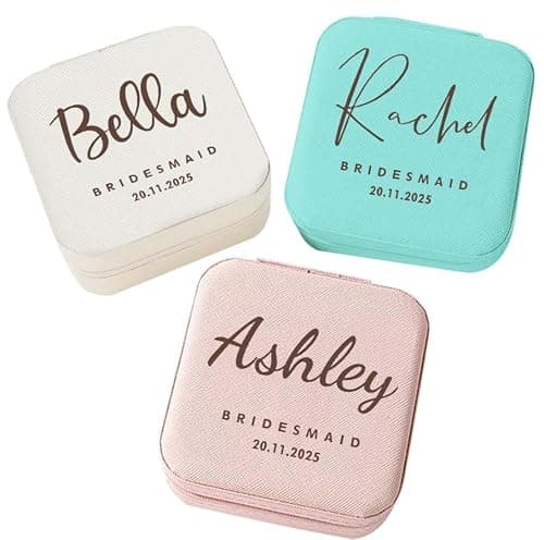 Corissy Personalized Jewelry Box for Women, Custom Travel Jewelry Case with Name and Birth Flower, Leather Jewelry Box for Rings, Earrings, Necklaces, Personalized Gifts for Women