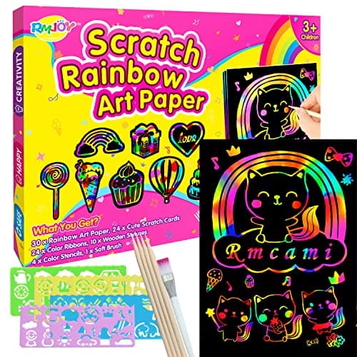 RMJOY Rainbow Scratch Paper Art for Kids: 50PCS Magic Arts Crafts Gifts Toys for Girls Boys Ages 3-12 Games Activities for Birthday Party Family Day Classroom Prizes Easter Basket Stuffers - Image 1